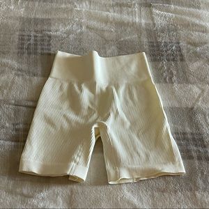 Cream Ribbed Biker Shorts (Activewear)